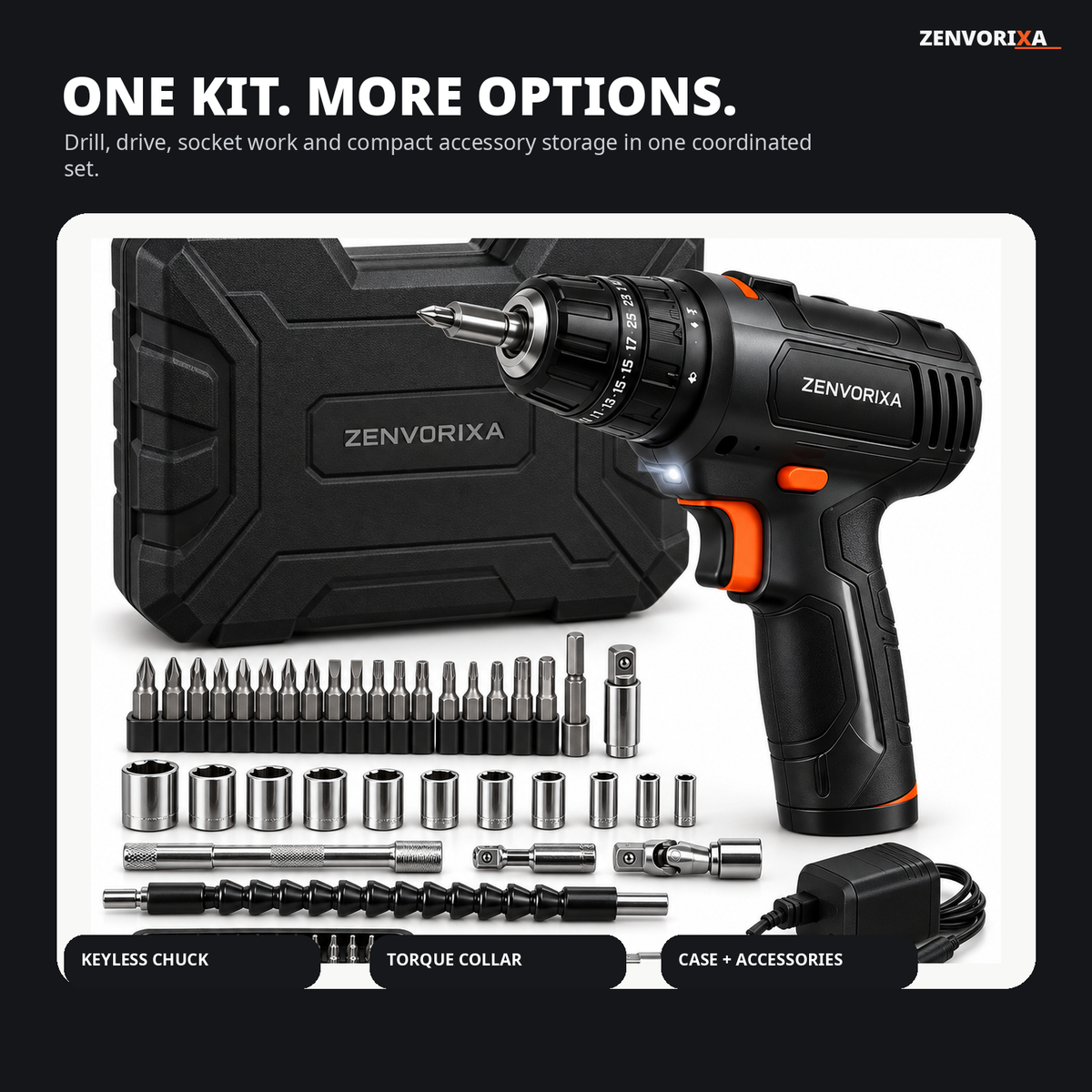 ZENVORIXA Cordless Drill & Driver Accessory Kit